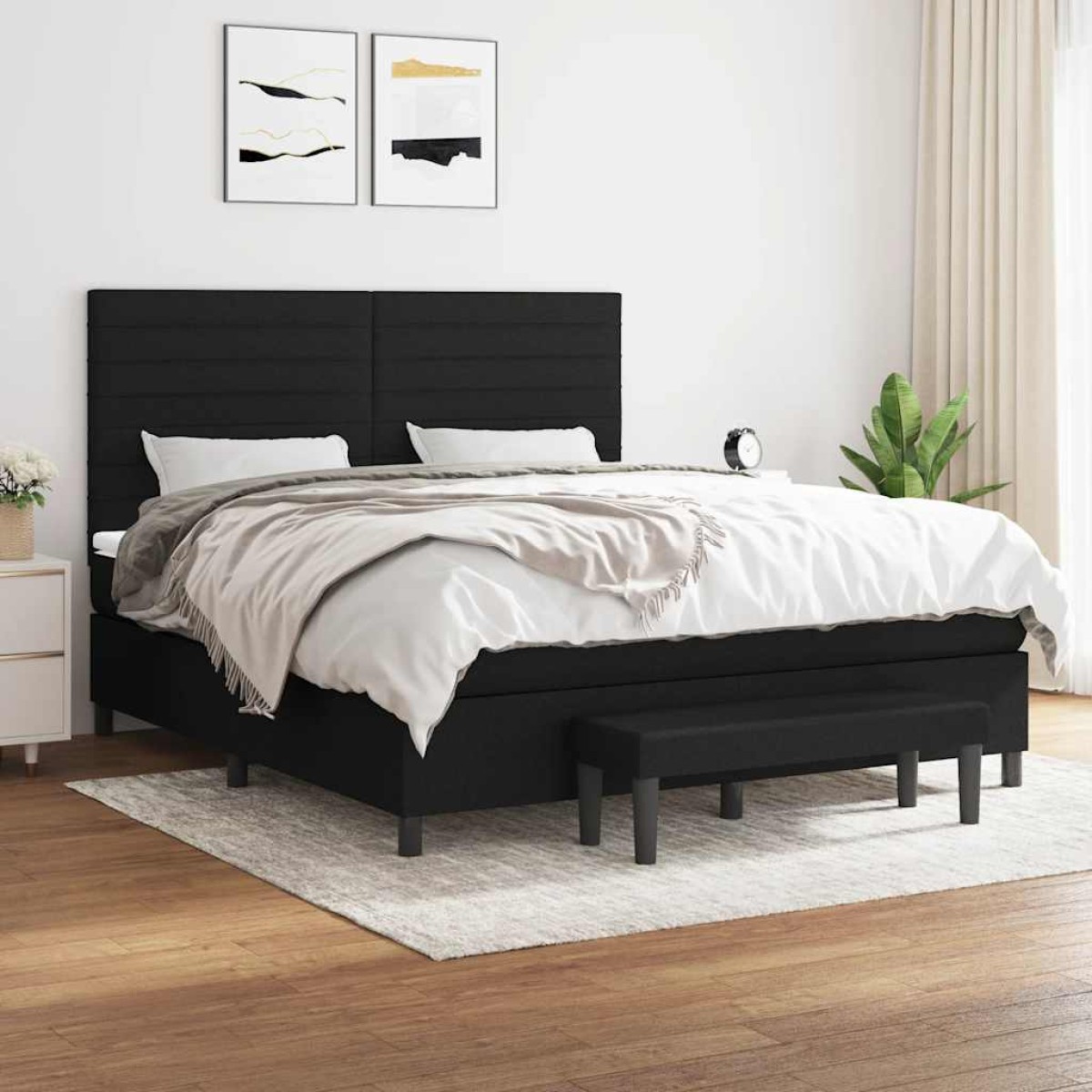 vidaXL Κρεβάτι Boxspring με Στρώμα Μαύρο 180x200 εκ. Υφασμάτινο