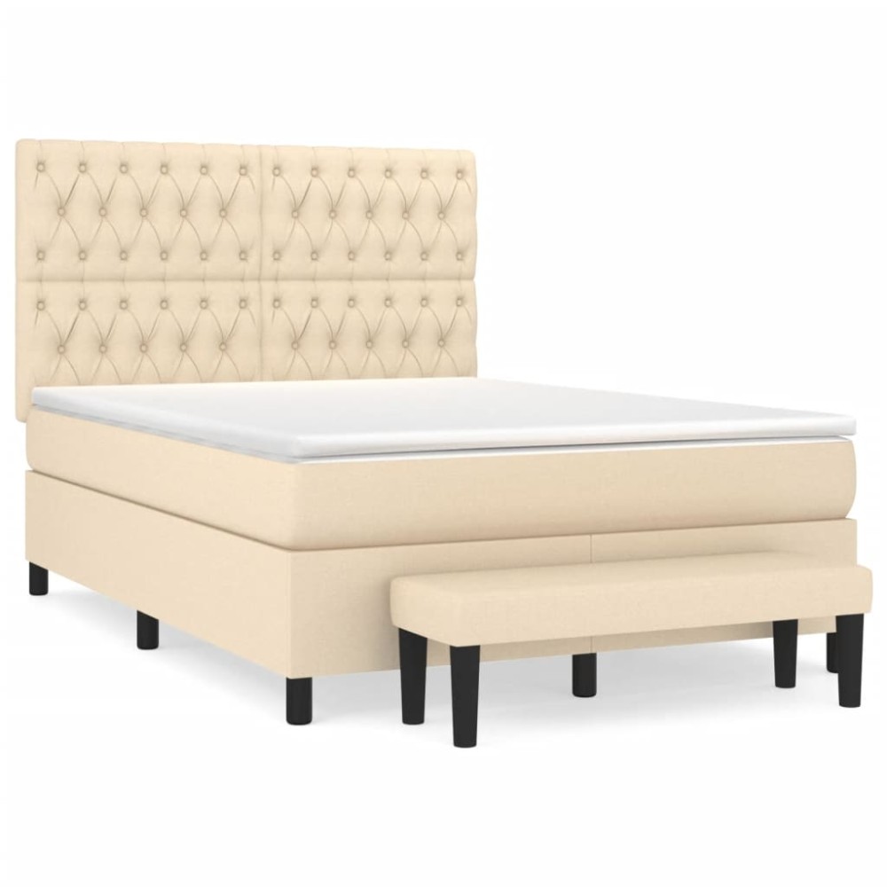 vidaXL Κρεβάτι Boxspring με Στρώμα Κρεμ 140x190 εκ. Υφασμάτινο