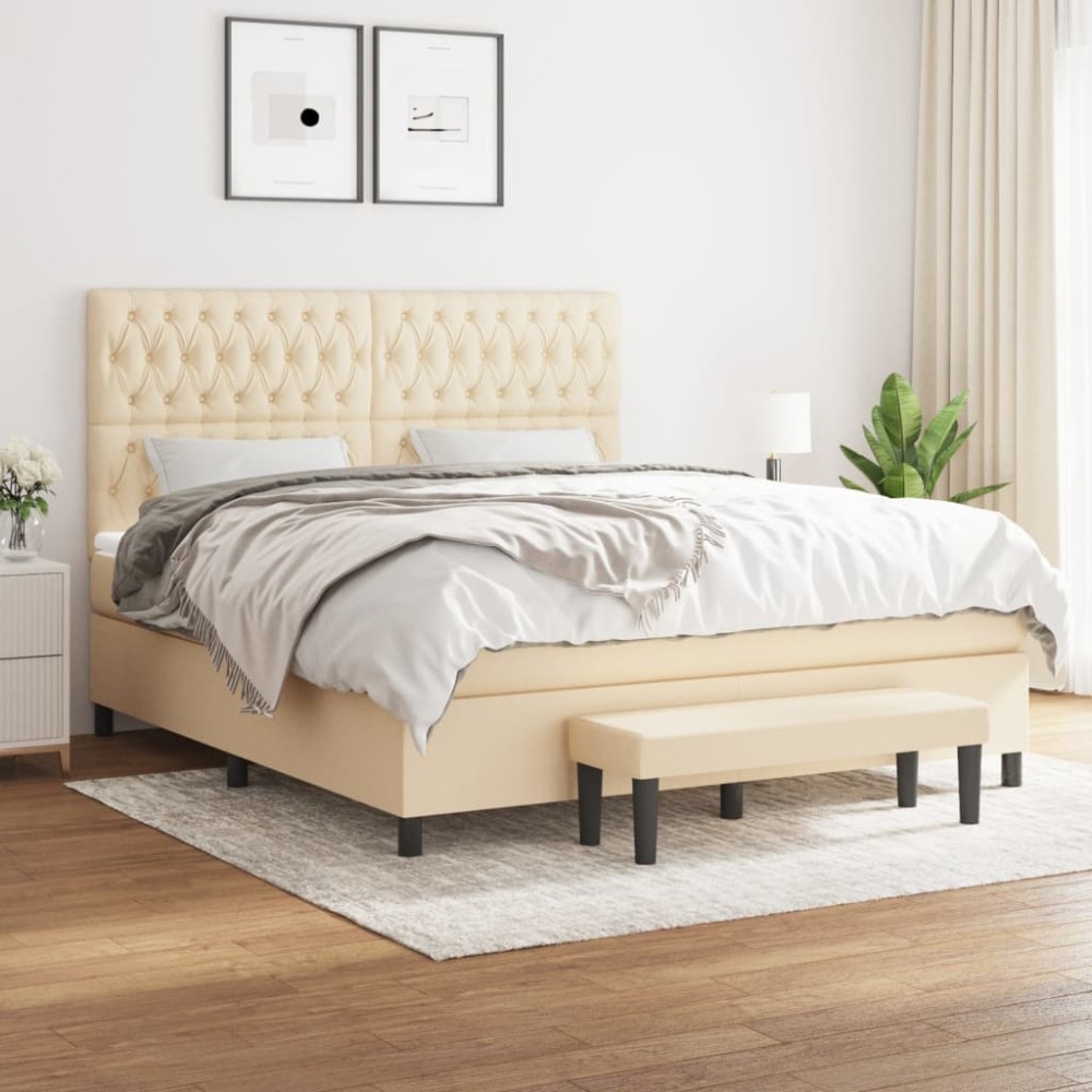 vidaXL Κρεβάτι Boxspring με Στρώμα Κρεμ 180x200 εκ. Υφασμάτινο