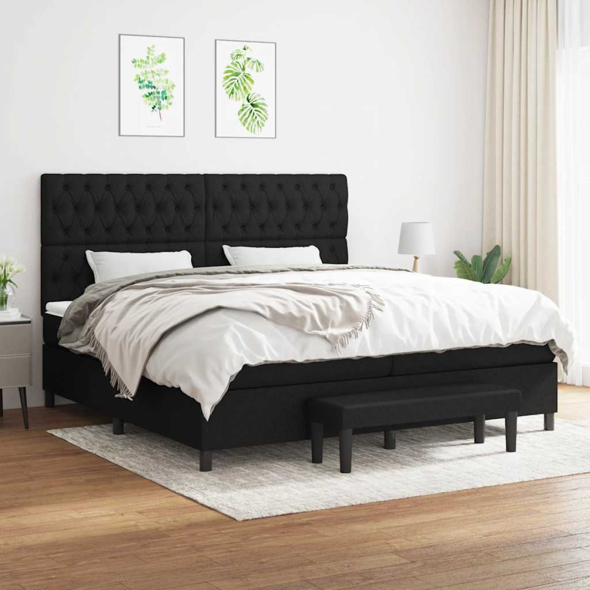 vidaXL Κρεβάτι Boxspring με Στρώμα Μαύρο 200x200 εκ. Υφασμάτινο