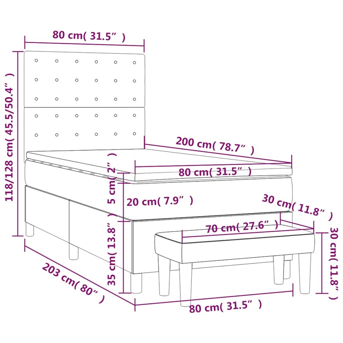 vidaXL Κρεβάτι Boxspring με Στρώμα Taupe 80x200 εκ. Υφασμάτινο