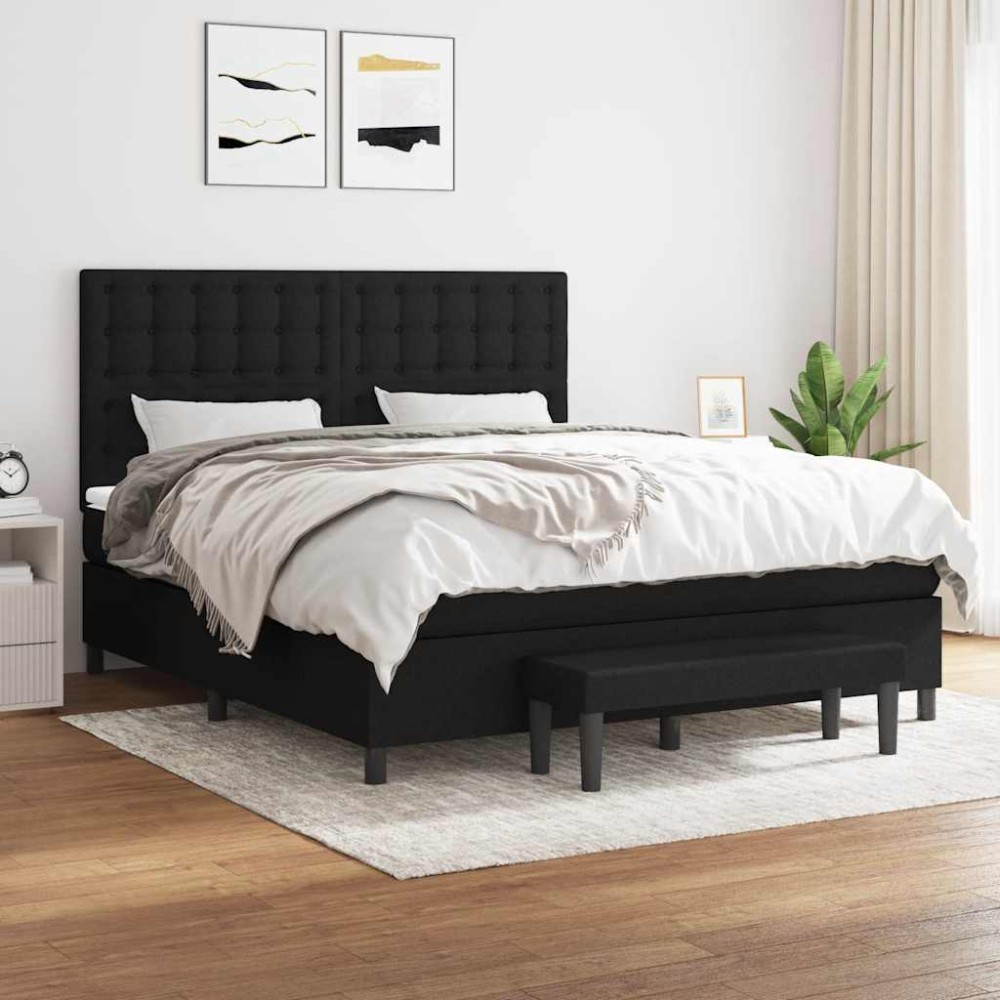 vidaXL Κρεβάτι Boxspring με Στρώμα Μαύρο 160x200 εκ. Υφασμάτινο