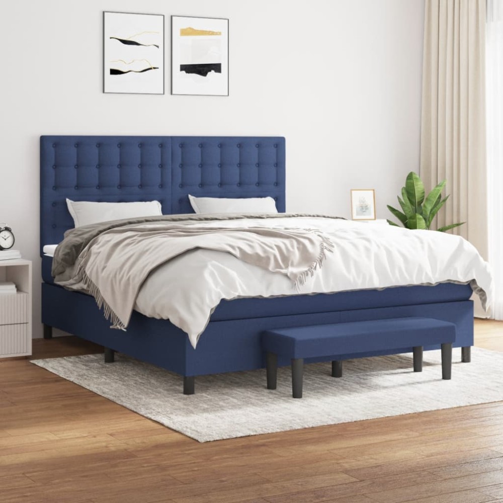 vidaXL Κρεβάτι Boxspring με Στρώμα Μπλε 160x200 εκ. Υφασμάτινο