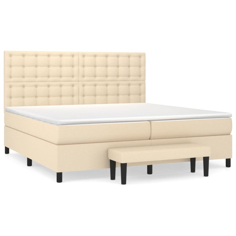 vidaXL Κρεβάτι Boxspring με Στρώμα Κρεμ 200x200 εκ. Υφασμάτινο