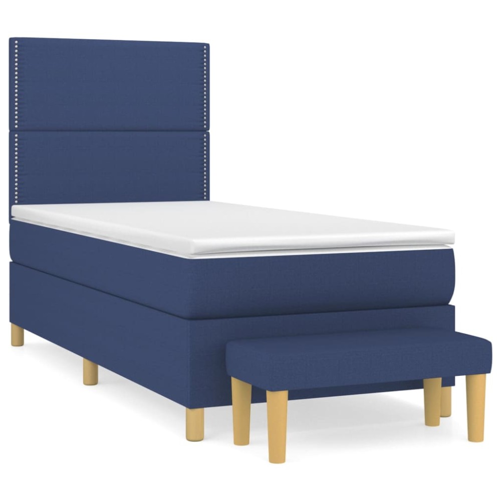 vidaXL Κρεβάτι Boxspring με Στρώμα Μπλε 90x200 εκ.Υφασμάτινο