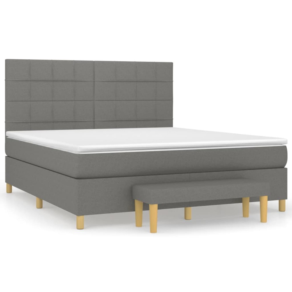 vidaXL Κρεβάτι Boxspring με Στρώμα Σκούρο Γκρι 180x200 εκ Υφασμάτιν