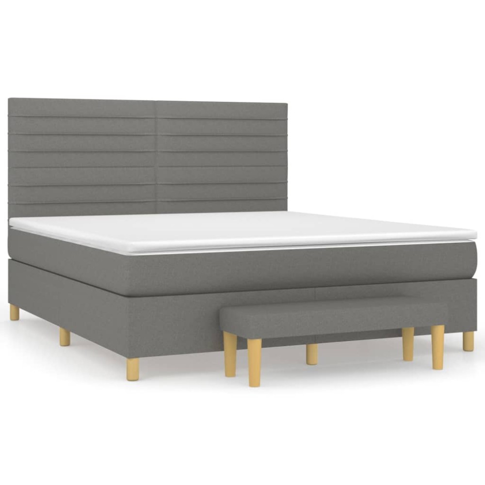 vidaXL Κρεβάτι Boxspring με Στρώμα Σκούρο Γκρι 180x200 εκ Υφασμάτιν