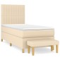 vidaXL Κρεβάτι Boxspring με Στρώμα Κρεμ 90x200 εκ.Υφασμάτινο