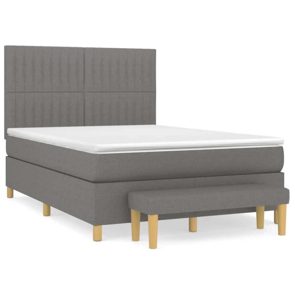 vidaXL Κρεβάτι Boxspring με Στρώμα Σκούρο Γκρι 140x190 εκ. Υφασμάτινο