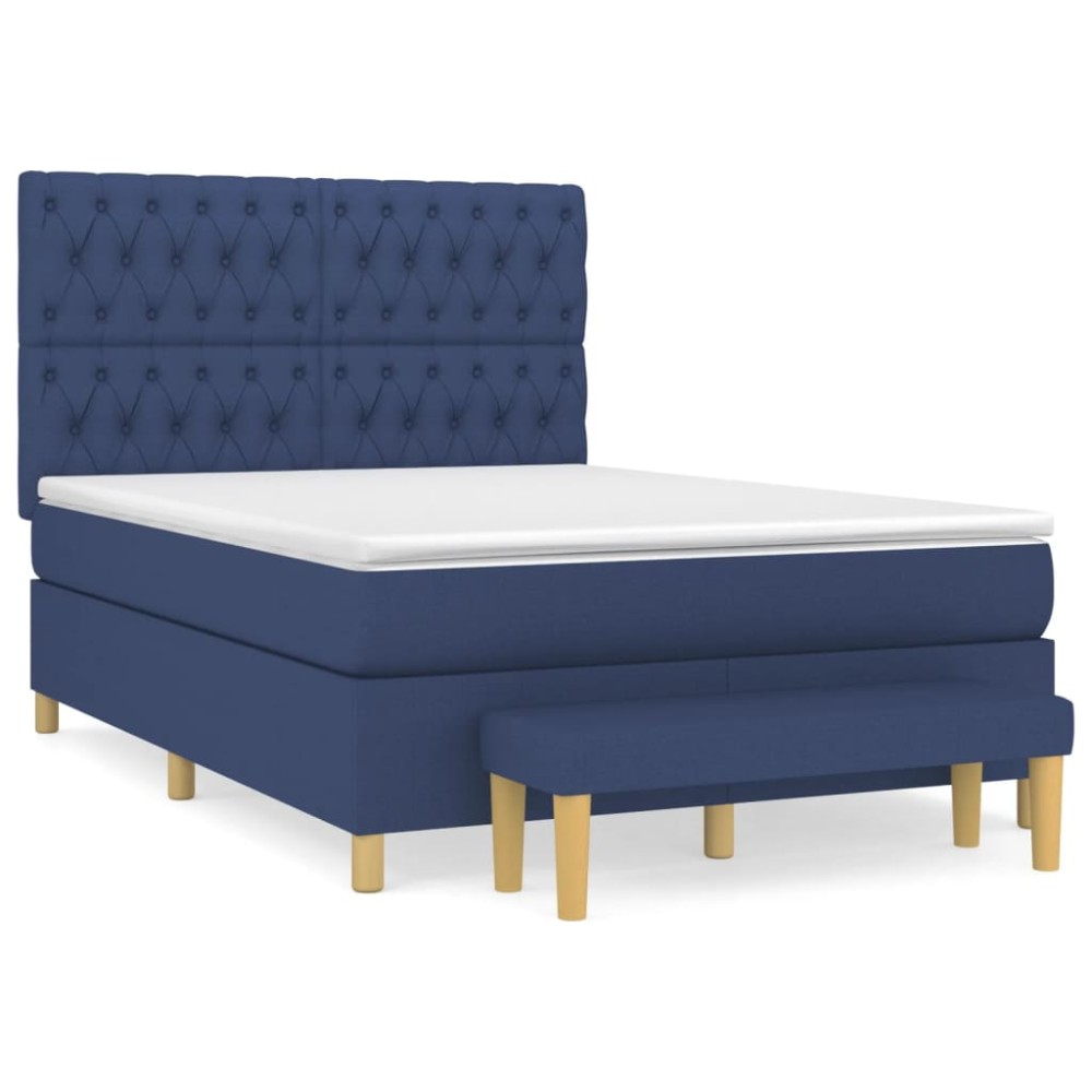 vidaXL Κρεβάτι Boxspring με Στρώμα Μπλε 140x190 εκ. Υφασμάτινο
