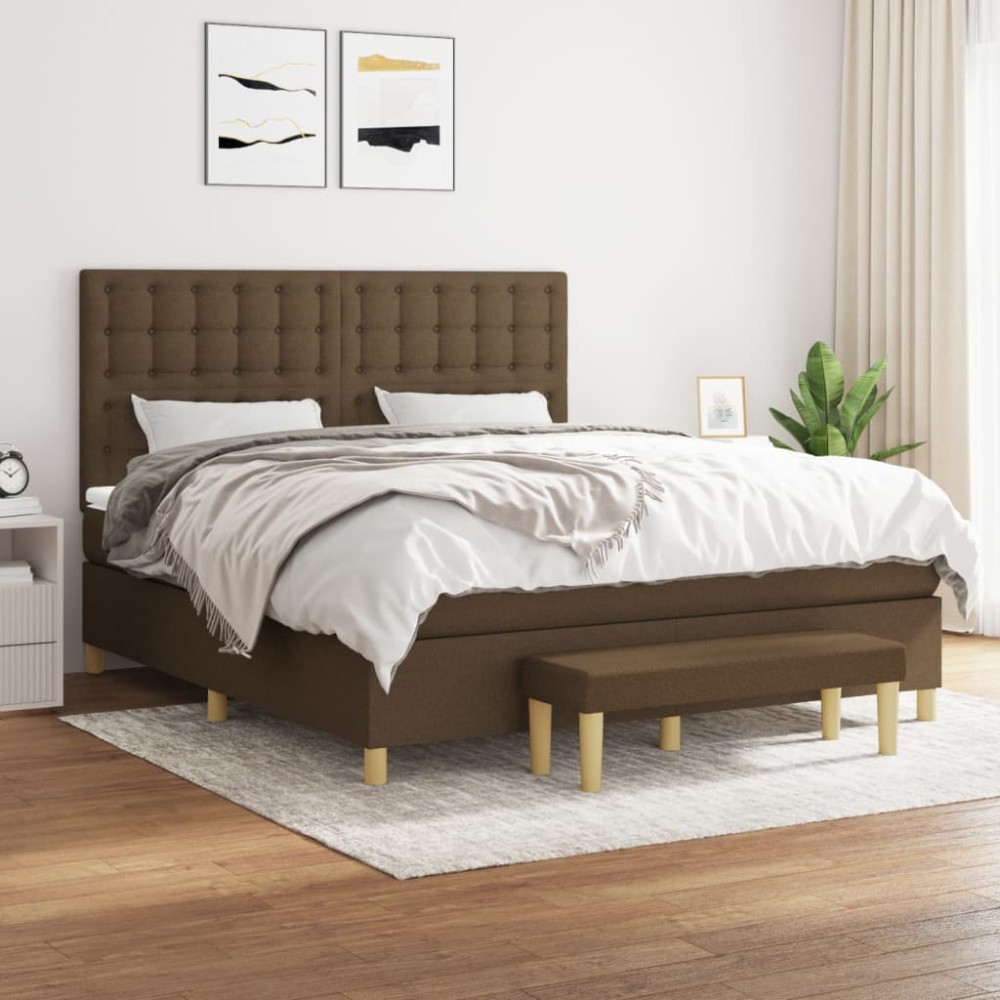 vidaXL Κρεβάτι Boxspring με Στρώμα Σκούρο Καφέ 180x200 εκ Υφασμάτινο