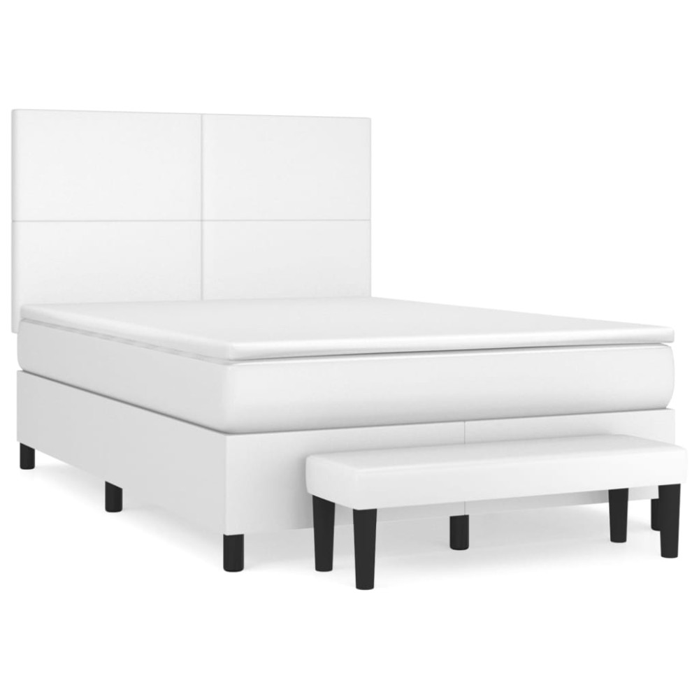 vidaXL Κρεβάτι Boxspring με Στρώμα Λευκό 140x190εκ.από Συνθετικό Δέρμα