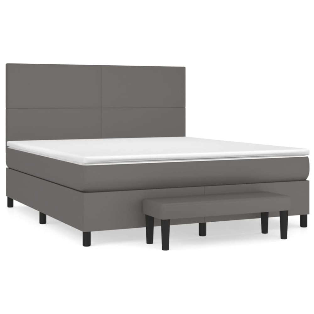 vidaXL Κρεβάτι Boxspring με Στρώμα Γκρι 160x200εκ. από Συνθετικό Δέρμα