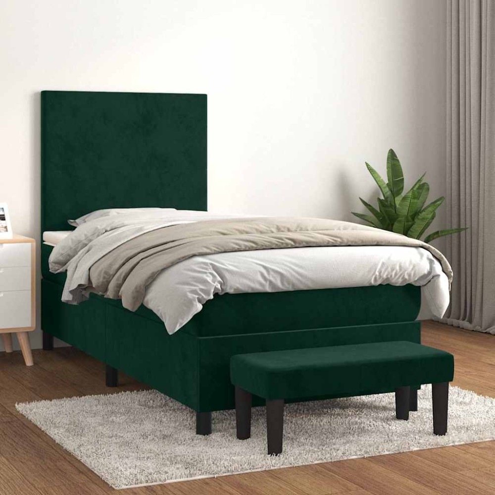 vidaXL Κρεβάτι Boxspring με Στρώμα Σκούρο Πράσινο 80x200 εκ. Βελούδινο