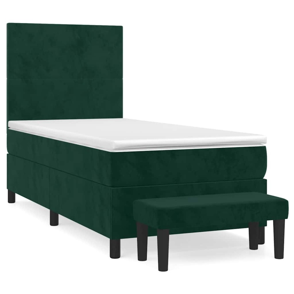 vidaXL Κρεβάτι Boxspring με Στρώμα Σκούρο Πράσινο 90x190 εκ. Βελούδινο