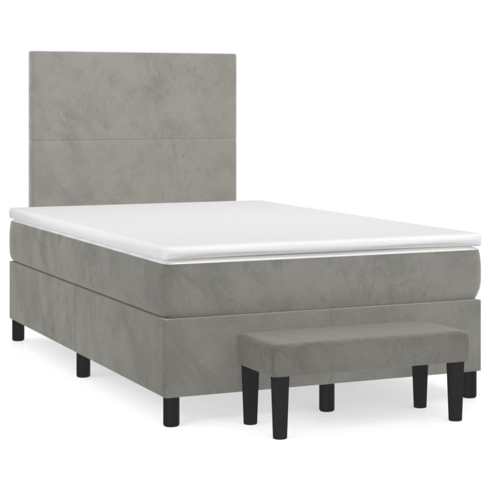 vidaXL Κρεβάτι Boxspring με Στρώμα Ανοιχτό Γκρι 120x200 εκ. Βελούδινο