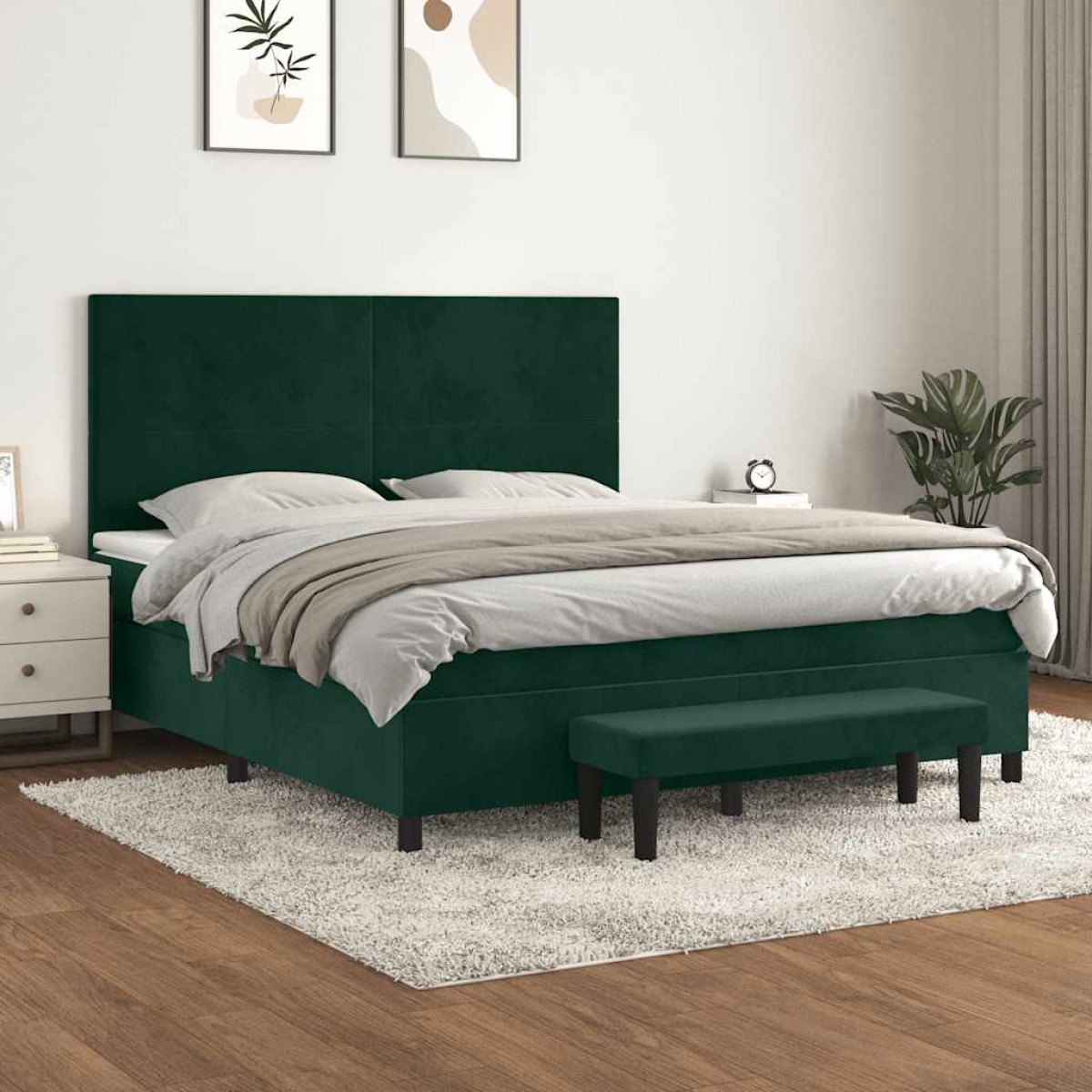vidaXL Κρεβάτι Boxspring με Στρώμα Σκούρο Πράσινο 180x200εκ. Βελούδινο