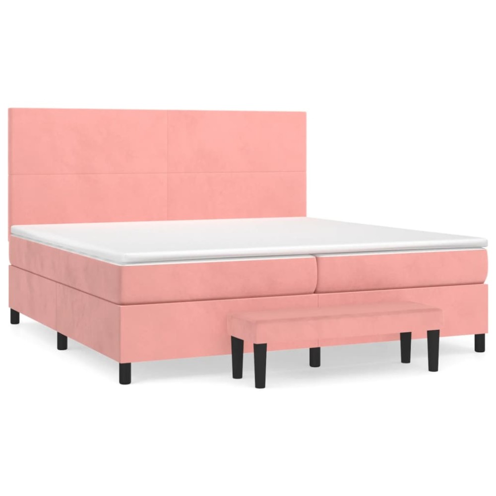 vidaXL Κρεβάτι Boxspring με Στρώμα Ροζ 200x200 εκ. Βελούδινο