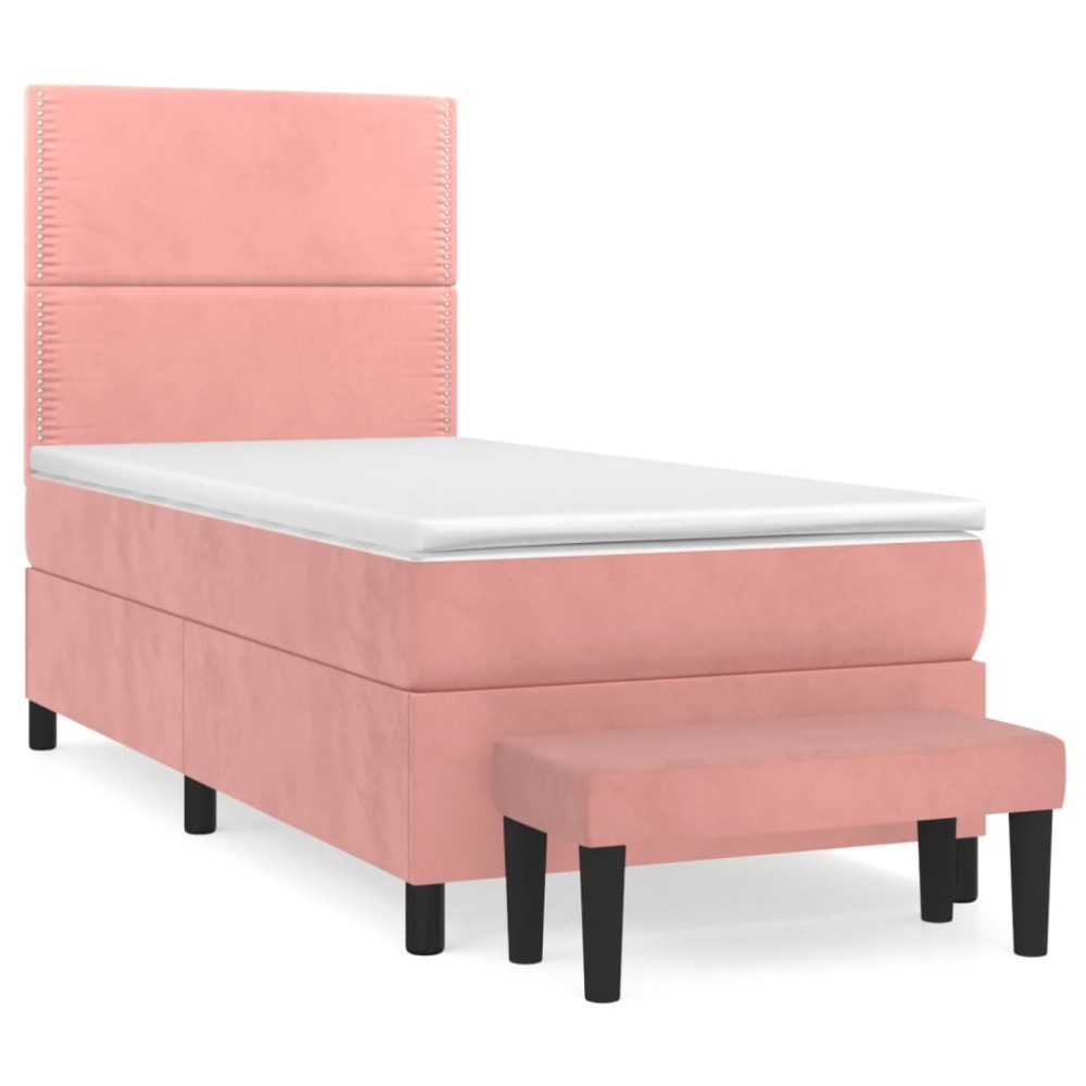 vidaXL Κρεβάτι Boxspring με Στρώμα Ροζ 90x190 εκ. Βελούδινο