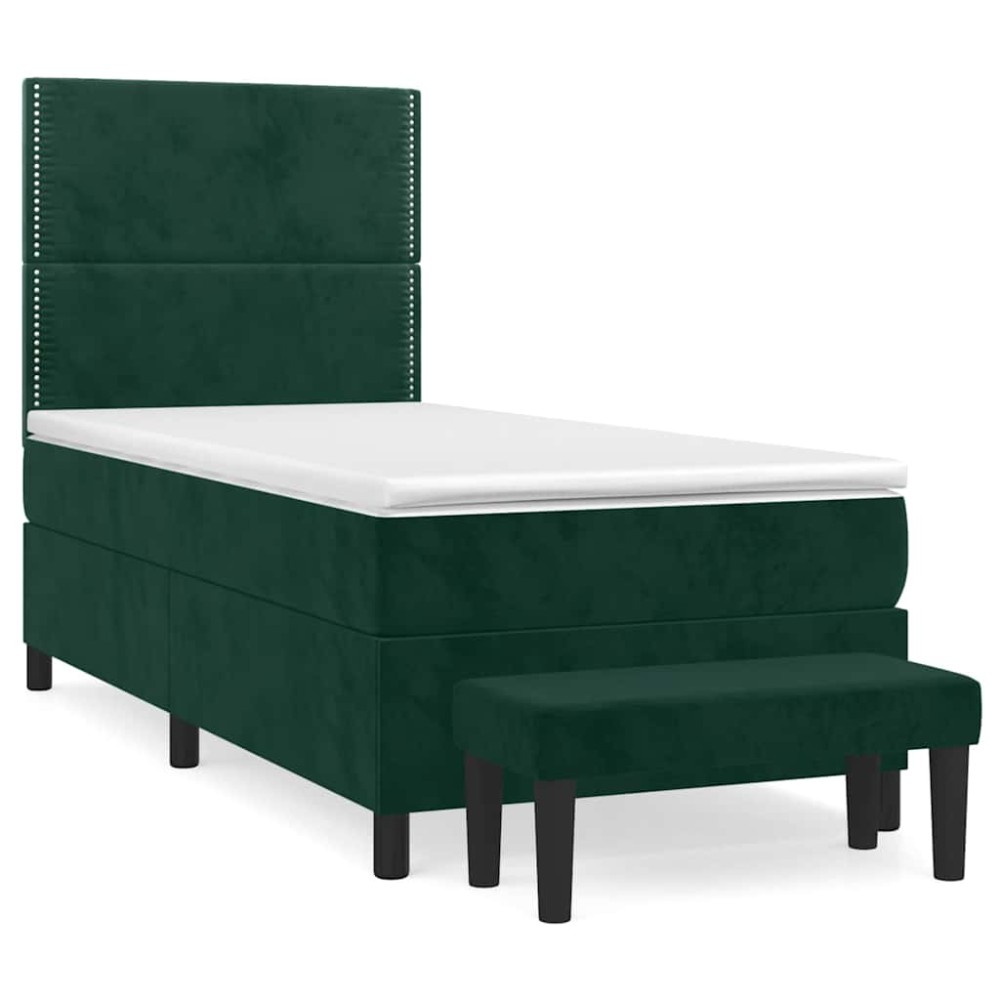 vidaXL Κρεβάτι Boxspring με Στρώμα Σκούρο Πράσινο 100x200εκ. Βελούδινο