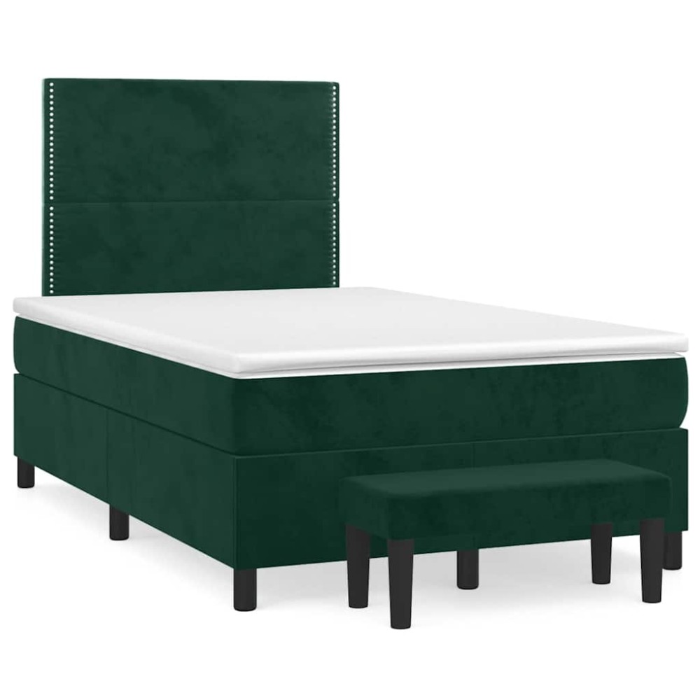 vidaXL Κρεβάτι Boxspring με Στρώμα Σκούρο Πράσινο 120x200εκ. Βελούδινο