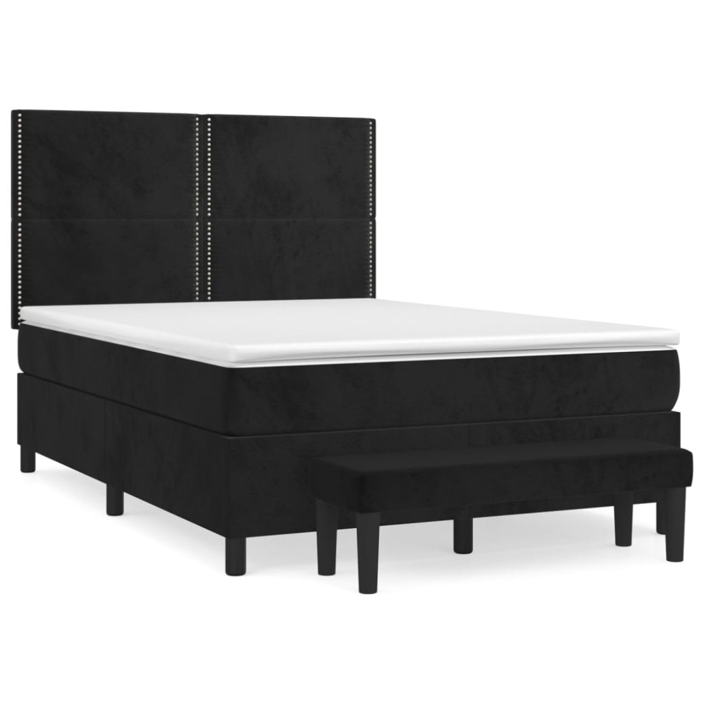 vidaXL Κρεβάτι Boxspring με Στρώμα Μαύρο 140x190 εκ. Βελούδινο