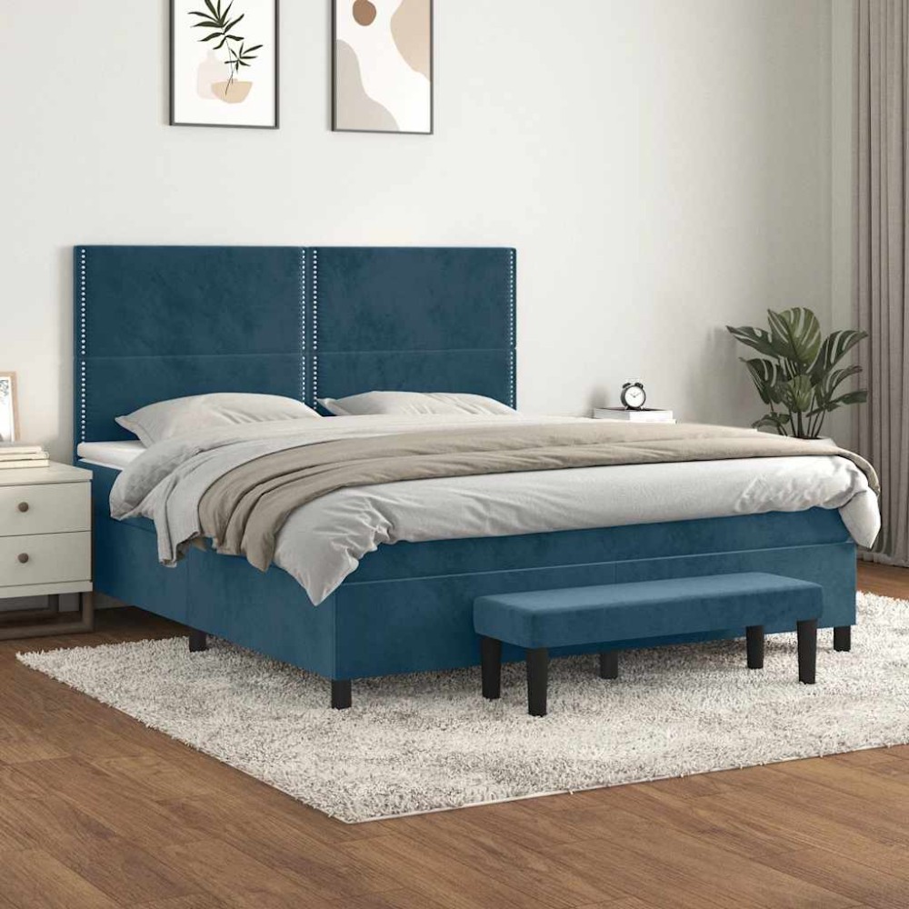 vidaXL Κρεβάτι Boxspring με Στρώμα Σκούρο Μπλε 160x200 εκ. Βελούδινο