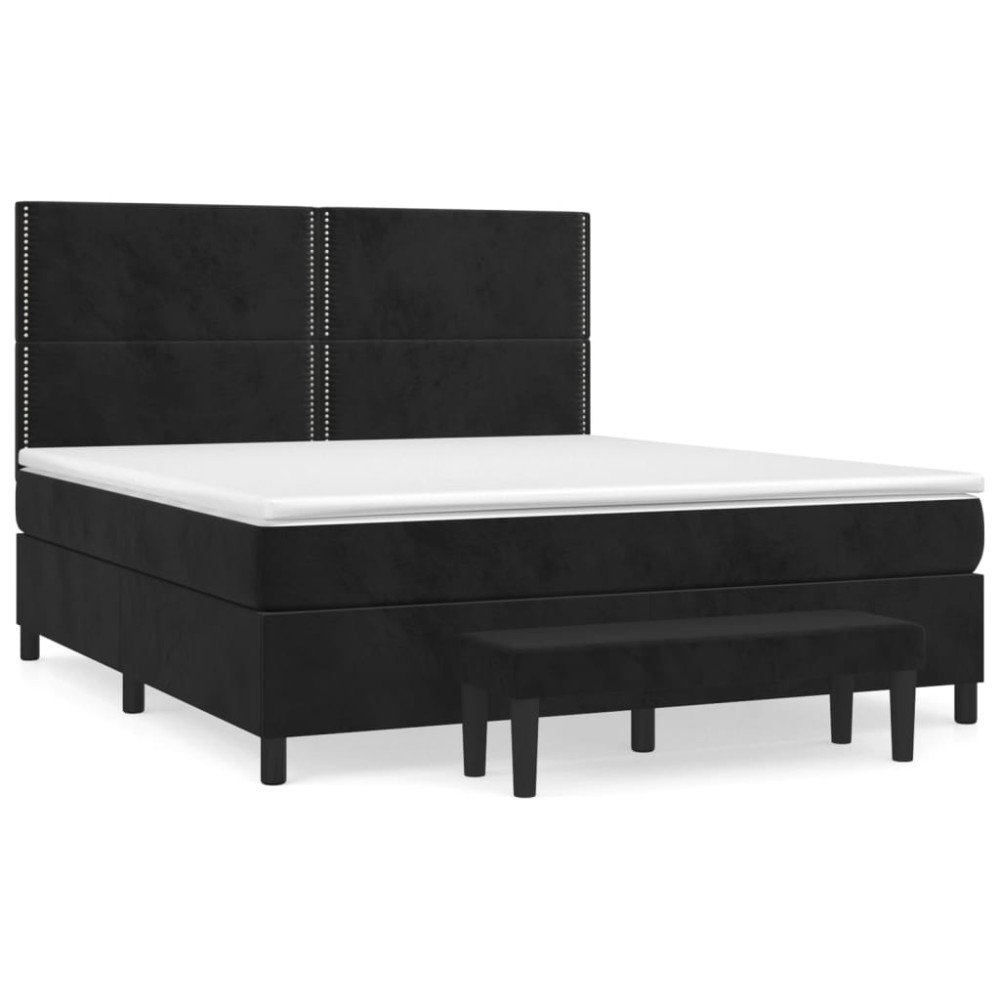 vidaXL Κρεβάτι Boxspring με Στρώμα Μαύρο 180x200 εκ. Βελούδινο