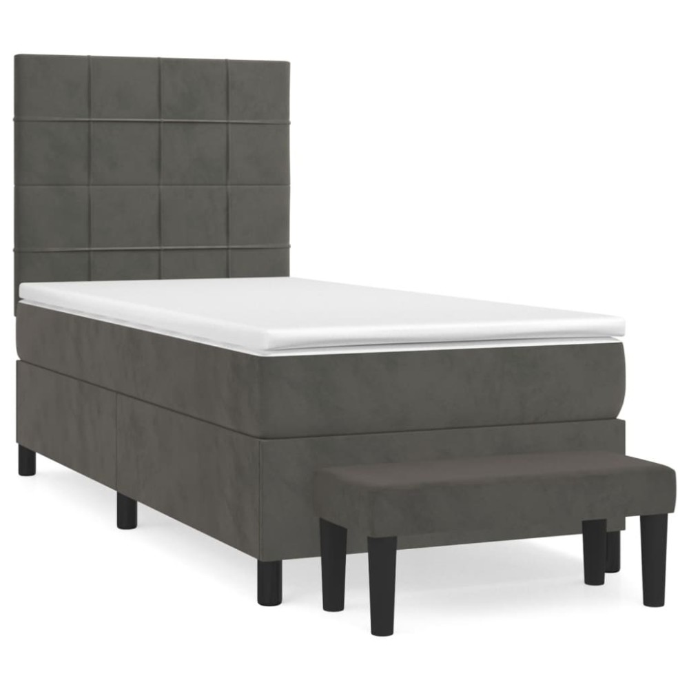 vidaXL Κρεβάτι Boxspring με Στρώμα Σκούρο Γκρι 80x200 εκ. Βελούδινο