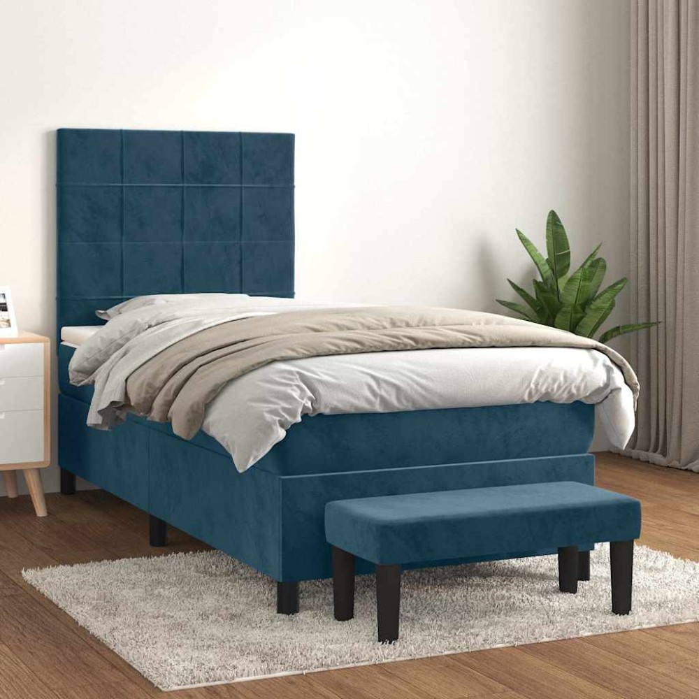 vidaXL Κρεβάτι Boxspring με Στρώμα Σκούρο Μπλε 80 x 200 εκ. Βελούδινο