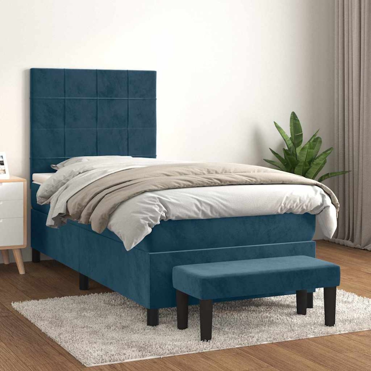 vidaXL Κρεβάτι Boxspring με Στρώμα Σκούρο Μπλε 80 x 200 εκ. Βελούδινο