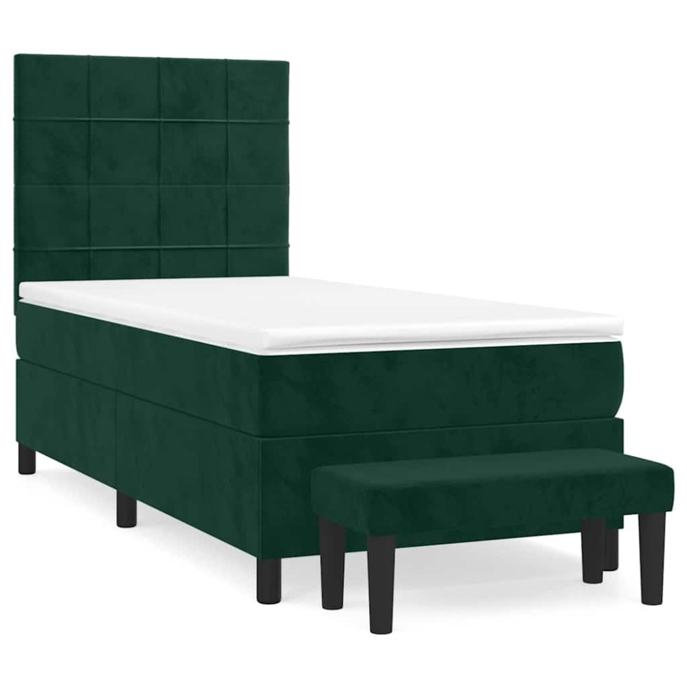 vidaXL Κρεβάτι Boxspring με Στρώμα Σκούρο Πράσινο 90x190 εκ. Βελούδινο