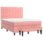 vidaXL Κρεβάτι Boxspring με Στρώμα Ροζ 140x200 εκ. Βελούδινο