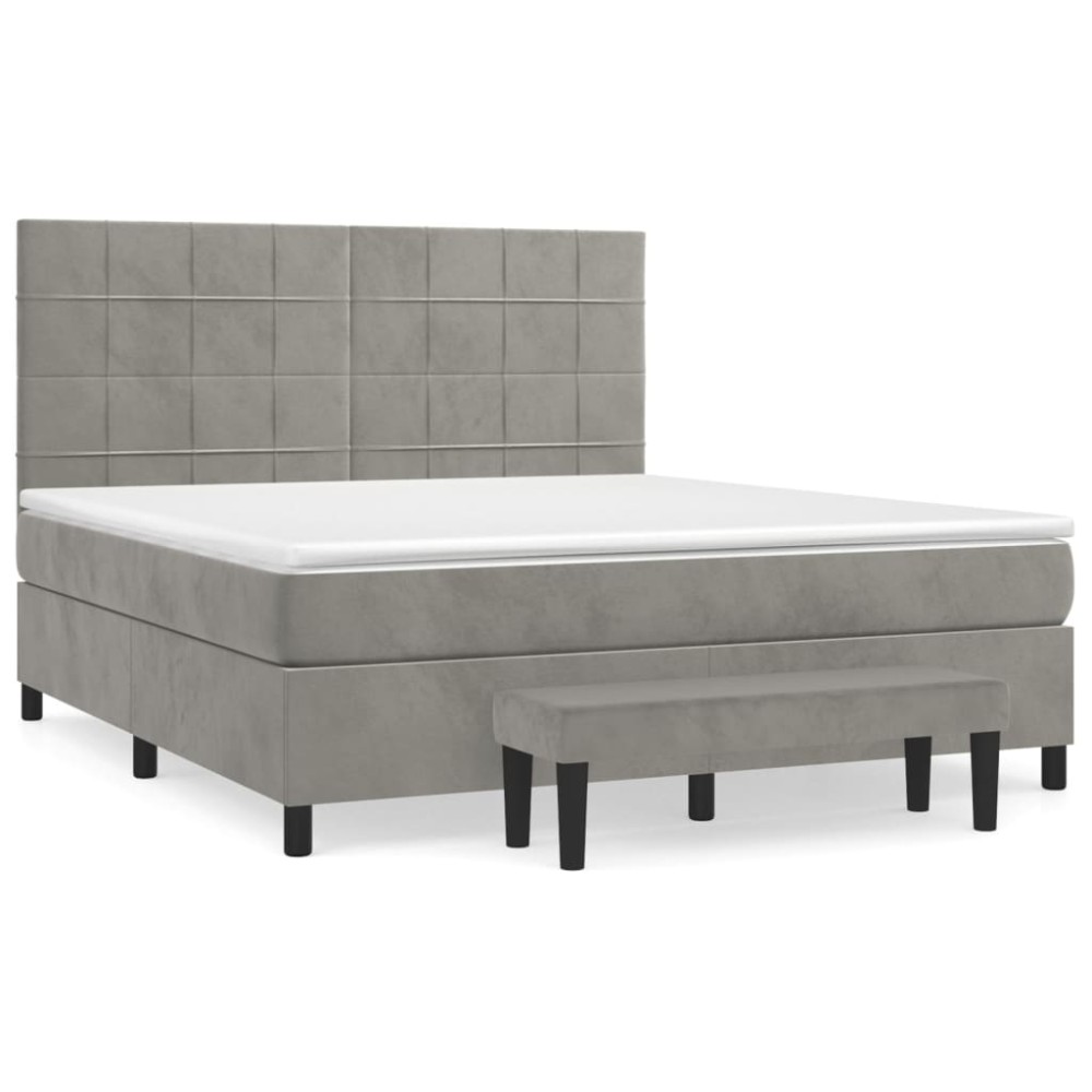 vidaXL Κρεβάτι Boxspring με Στρώμα Ανοιχτό Γκρι 160x200 εκ. Βελούδινο