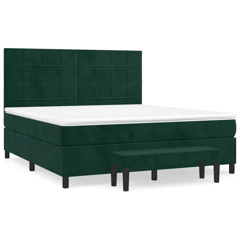 vidaXL Κρεβάτι Boxspring με Στρώμα Σκούρο Πράσινο 160x200εκ. Βελούδινο