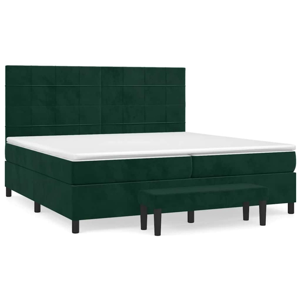 vidaXL Κρεβάτι Boxspring με Στρώμα Σκούρο Πράσινο 200x200εκ. Βελούδινο