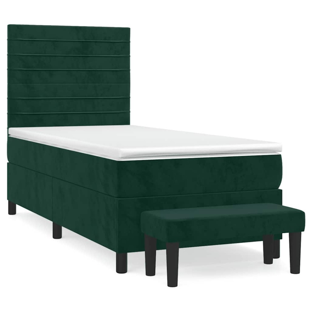 vidaXL Κρεβάτι Boxspring με Στρώμα Σκούρο Πράσινο 80x200 εκ. Βελούδινο