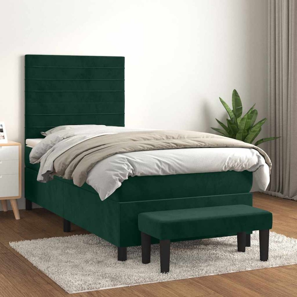 vidaXL Κρεβάτι Boxspring με Στρώμα Σκούρο Πράσινο 80x200 εκ. Βελούδινο