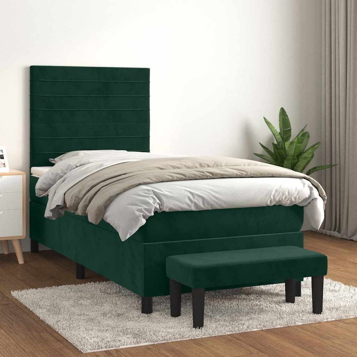 vidaXL Κρεβάτι Boxspring με Στρώμα Σκούρο Πράσινο 80x200 εκ. Βελούδινο