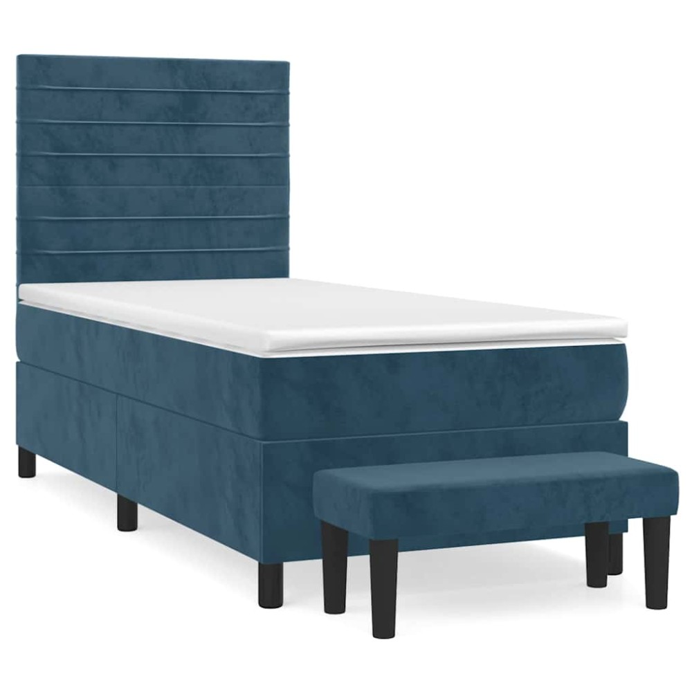 vidaXL Κρεβάτι Boxspring με Στρώμα Σκούρο Μπλε 90x190 εκ. Βελούδινο