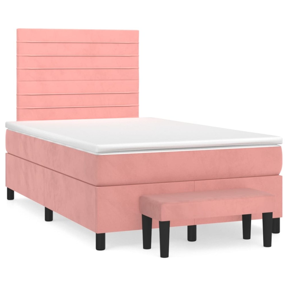 vidaXL Κρεβάτι Boxspring με Στρώμα Ροζ 120x200 εκ. Βελούδινο