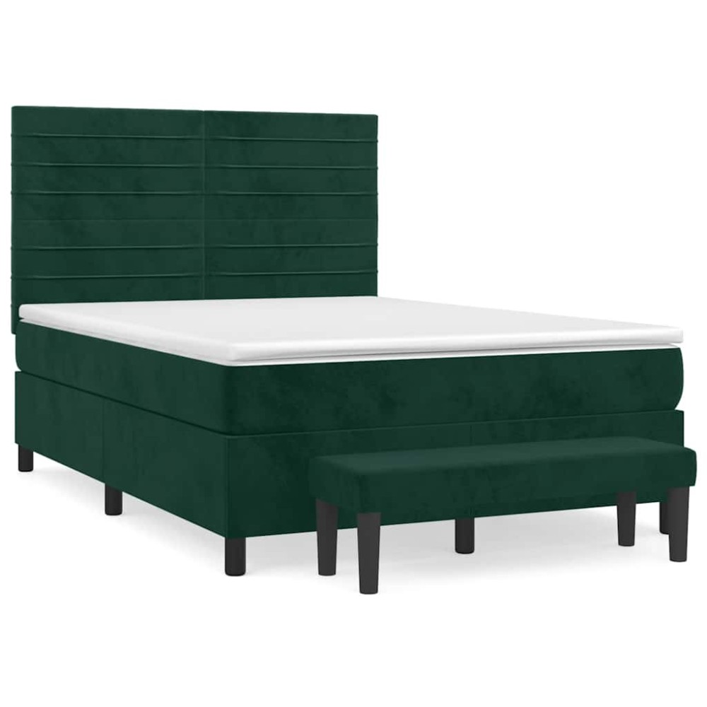 vidaXL Κρεβάτι Boxspring με Στρώμα Σκούρο Πράσινο 140x190εκ. Βελούδινο