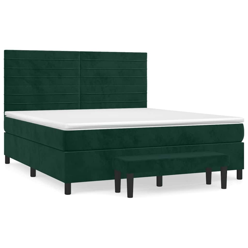 vidaXL Κρεβάτι Boxspring με Στρώμα Σκούρο Πράσινο 160x200εκ. Βελούδινο