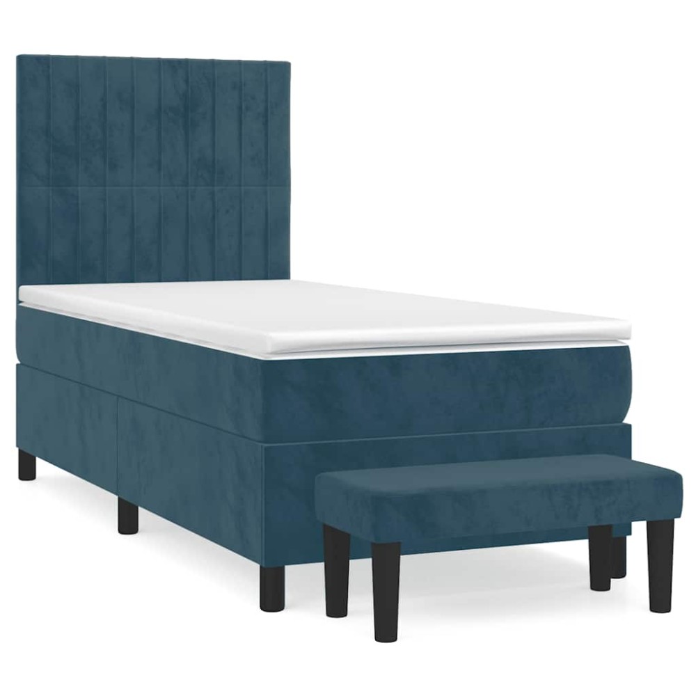 vidaXL Κρεβάτι Boxspring με Στρώμα Σκούρο Μπλε 90x190 εκ. Βελούδινο