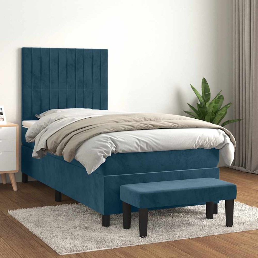 vidaXL Κρεβάτι Boxspring με Στρώμα Σκούρο Μπλε 90x190 εκ. Βελούδινο