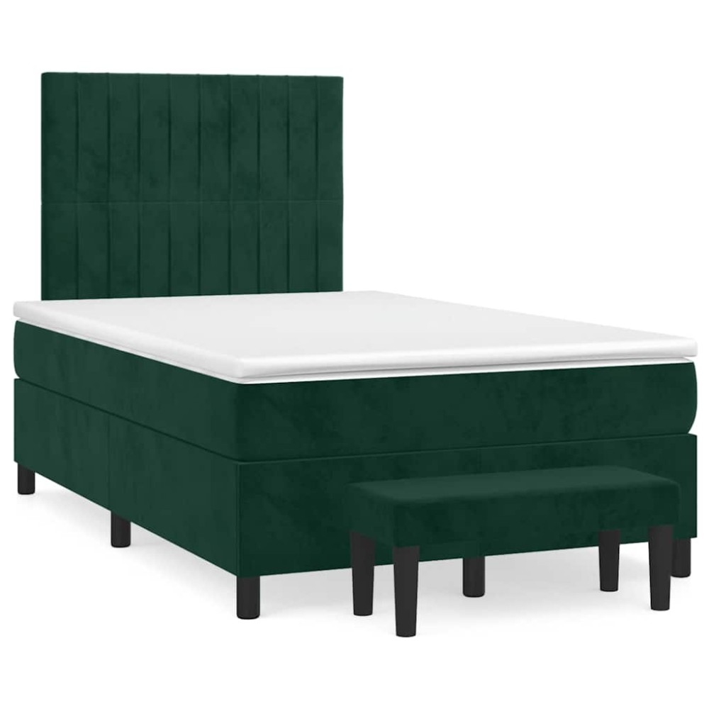 vidaXL Κρεβάτι Boxspring με Στρώμα Σκούρο Πράσινο 120x200εκ. Βελούδινο