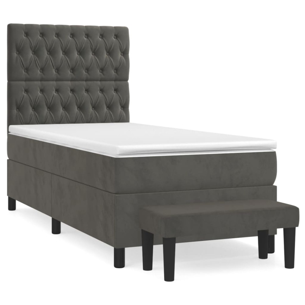 vidaXL Κρεβάτι Boxspring με Στρώμα Σκούρο Γκρι 80x200 εκ. Βελούδινο