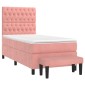 vidaXL Κρεβάτι Boxspring με Στρώμα Ροζ 90x190 εκ. Βελούδινο
