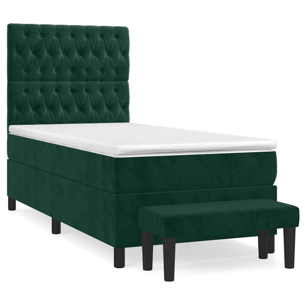 vidaXL Κρεβάτι Boxspring με Στρώμα Σκούρο Πράσινο 90x200 εκ. Βελούδινο