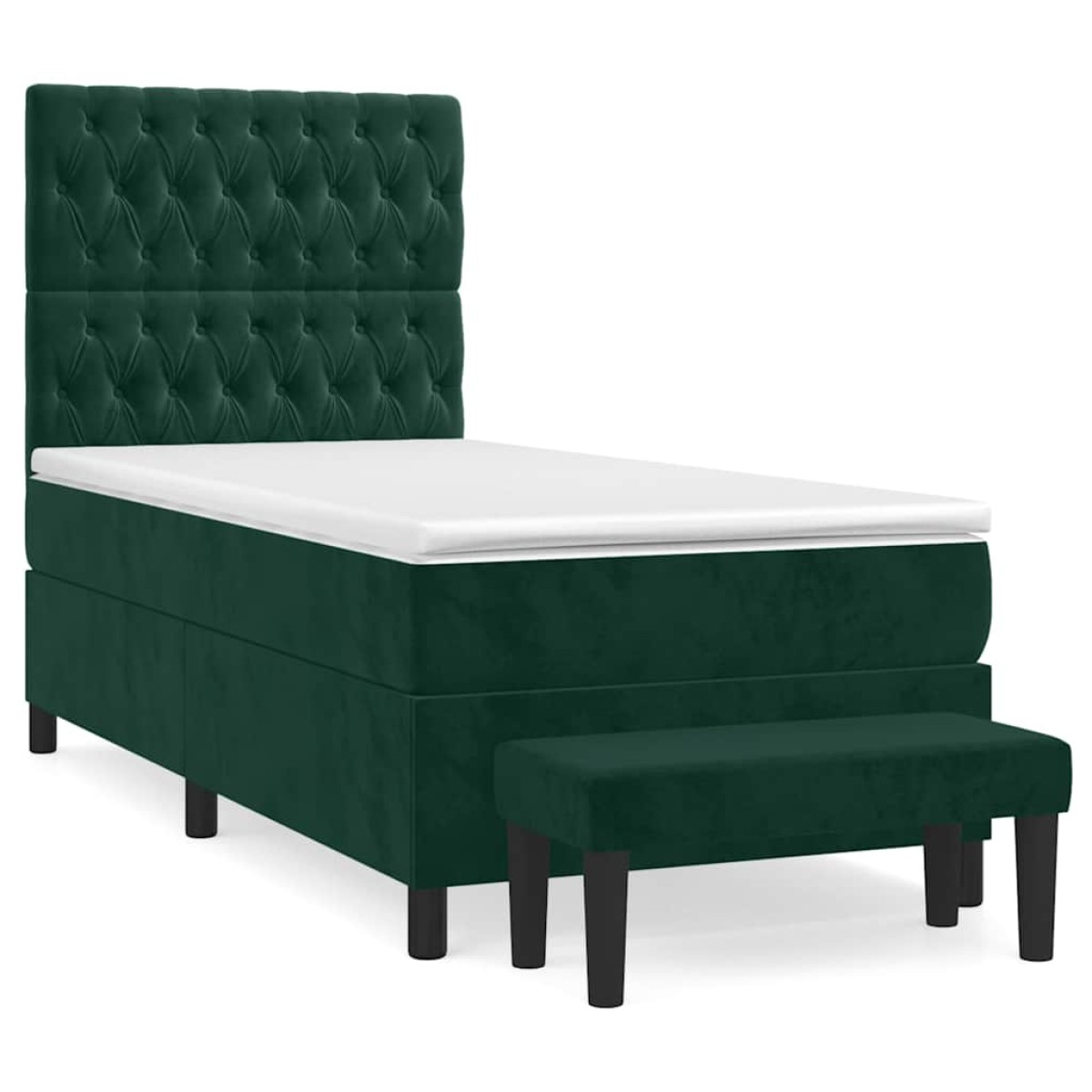 vidaXL Κρεβάτι Boxspring με Στρώμα Σκούρο Πράσινο 90x200 εκ. Βελούδινο
